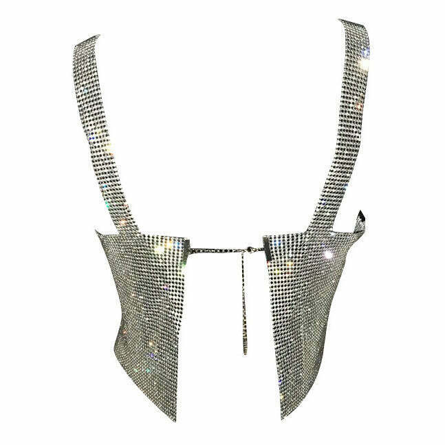 Feelin' So Icy Rhinestone Bow Tie Top - Y2K Glam with Sparkling Details & Chic Style