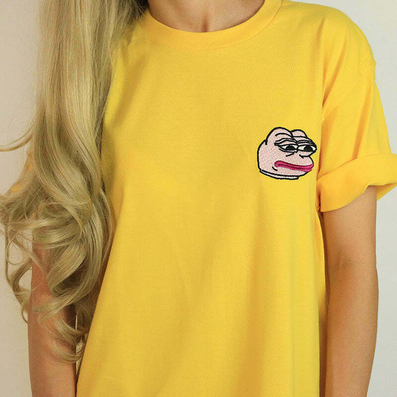 Feelz Bad Face T-Shirt in Yellow - Trendy Baddie Fashion with Soft Cotton Blend for Style