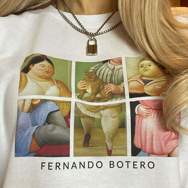 Fernando Botero-Inspired Y2K Grunge T-Shirt for Men - Soft 95% Cotton, 5% Spandex