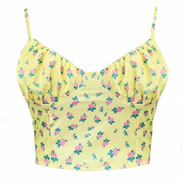 Floral Sin Lace Up Top - Vintage Floral Print Y2K Crop Top with Bow Tie Detail