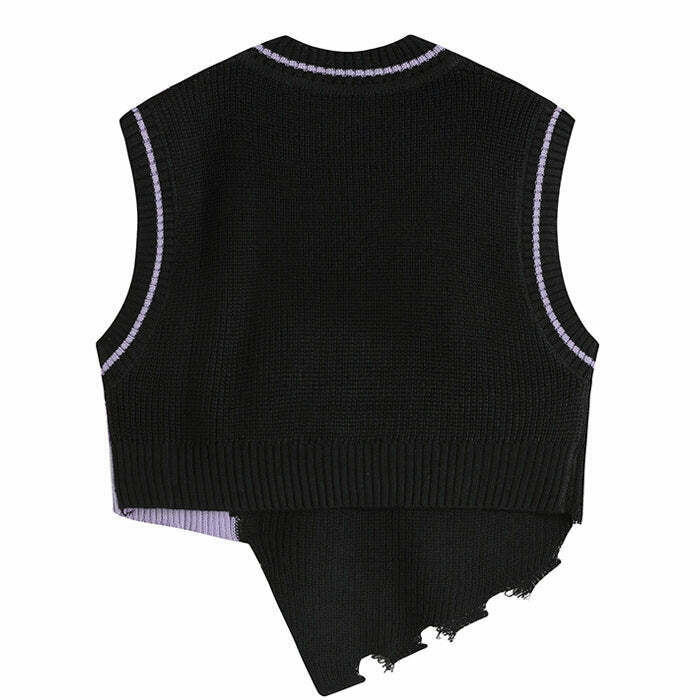 Gothic Teenage Drama Knit Vest - Vintage Star Knit Sweater with Zip-Up Design