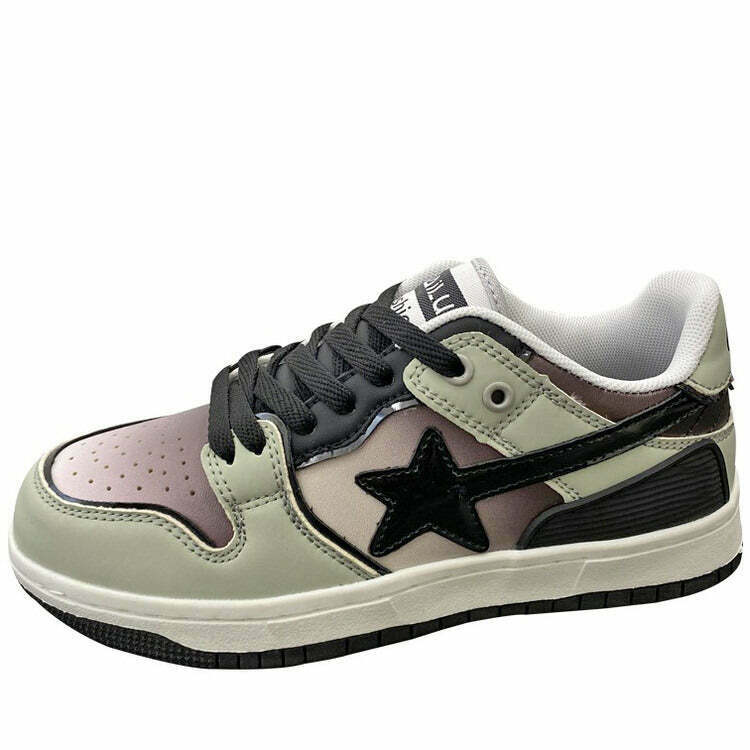 Gradient Grey Shooting Star Sneakers - Trendy Heart Design for Y2K Style Enthusiasts