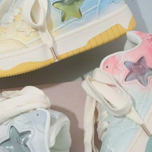 Gradient Star Aesthetic Sneakers in Blue and Pink - Trendy Heart Design for Y2K Style