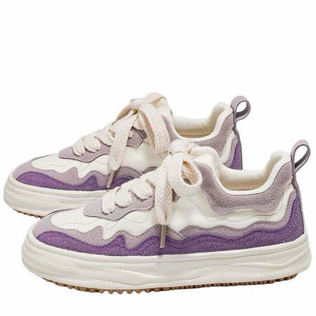 Gradient Wavy Aesthetic Sneakers with Butterfly Design - Trendy Y2K Style Footwear