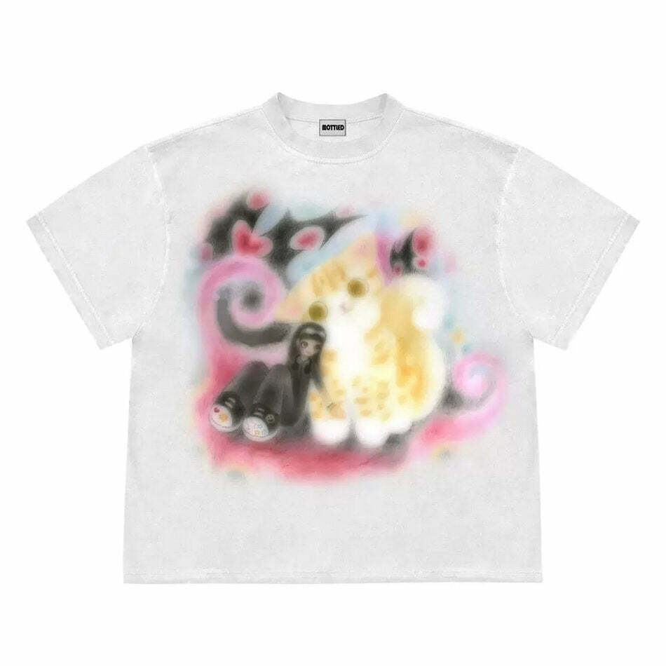 Graffiti Dreams Cat Shirt - Cute Aesthetic Cut-Out Sweatshirt for Trendy Y2K Style