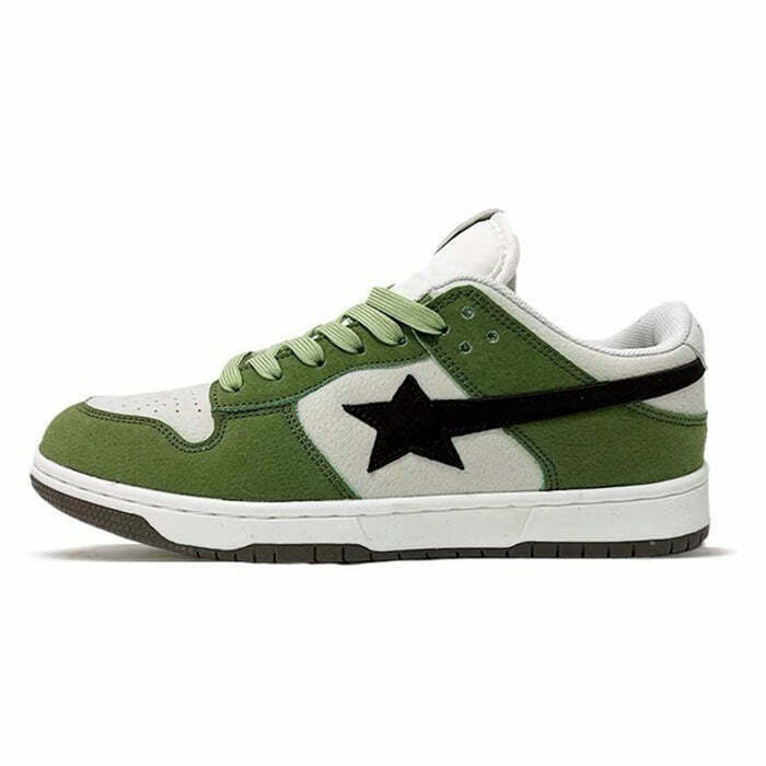 Green & Black Aesthetic Star Sneakers - Trendy Butterfly Design for Y2K Fashion Lovers