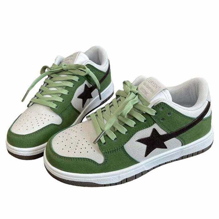 Green & Black Aesthetic Star Sneakers - Trendy Butterfly Design for Y2K Fashion Lovers