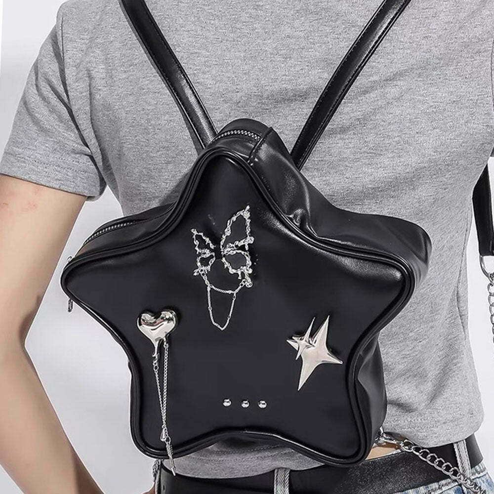 Grunge Star-Shaped Mini Backpack - Trendy Y2K Fashion for Streetwear Enthusiasts