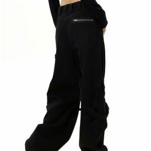 Hashtag Drama Black Cargo Jeans - Trendy Y2K Style with Functional Pockets and Comfort