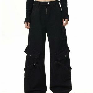 Hashtag Drama Black Cargo Jeans - Trendy Y2K Style with Functional Pockets and Comfort