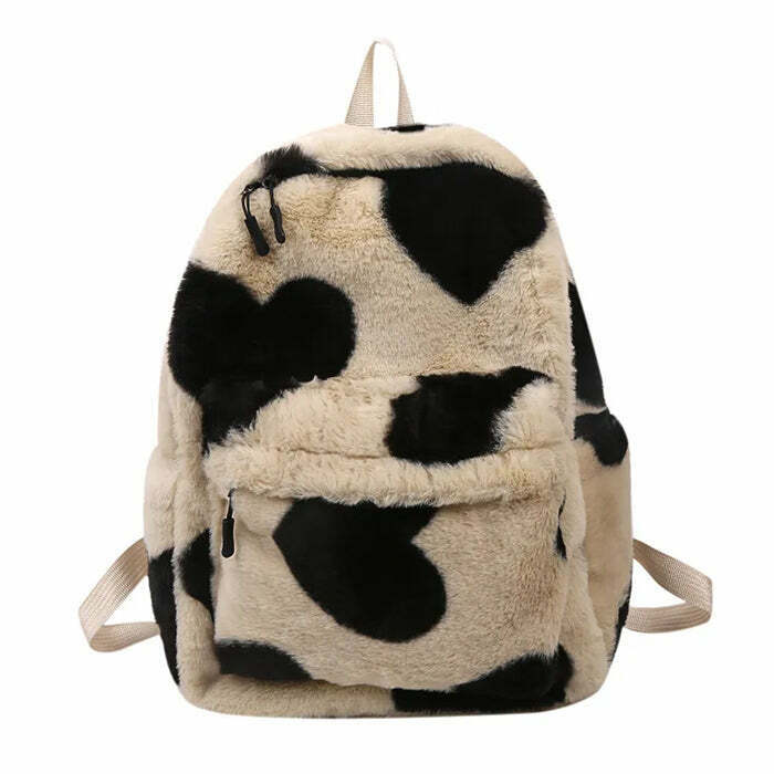 Heart Crush Fuzzy Backpack - Trendy Y2K Style with Soft Fuzzy Texture and Cute Design