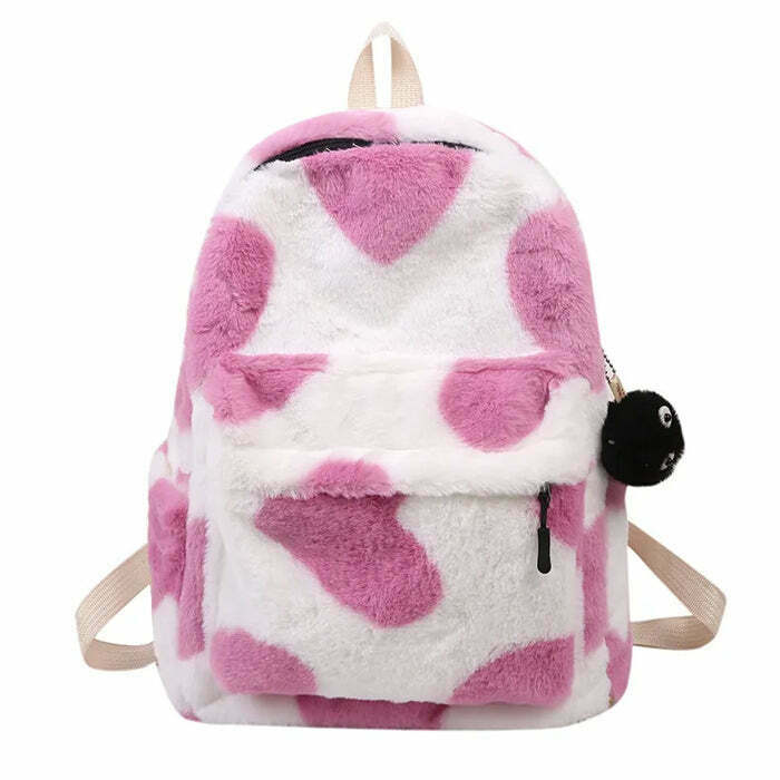 Heart Crush Fuzzy Backpack - Trendy Y2K Style with Soft Fuzzy Texture and Cute Design