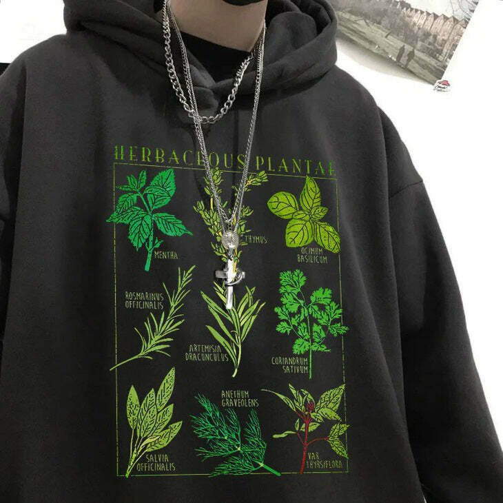 Herbaceous Plantae Cropped Zip-Up Hoodie in Aesthetic Colors - Trendy Y2K Fashion Style