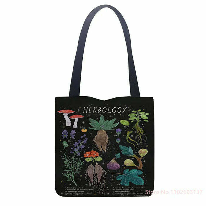 Herbology Shoulder Bag - Trendy Y2K Aesthetic Tote with Unique Botanical Design