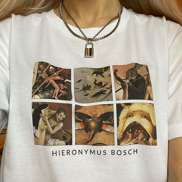 Hieronymus Bosch Graphic T-Shirt - Y2K Style with 95% Cotton & 5% Spandex Comfort