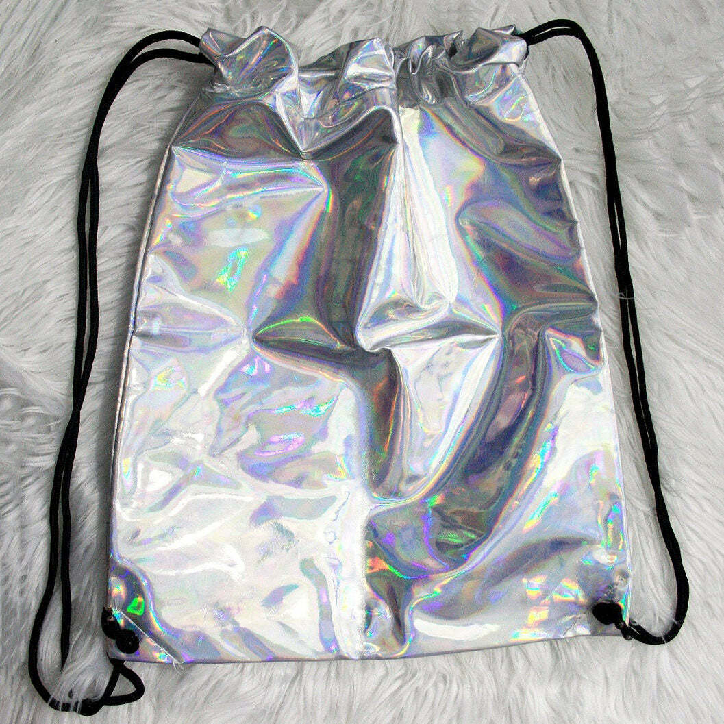 Holo Drawstring Bag - Trendy Y2K Aesthetic Backpack for Stylish Everyday Use