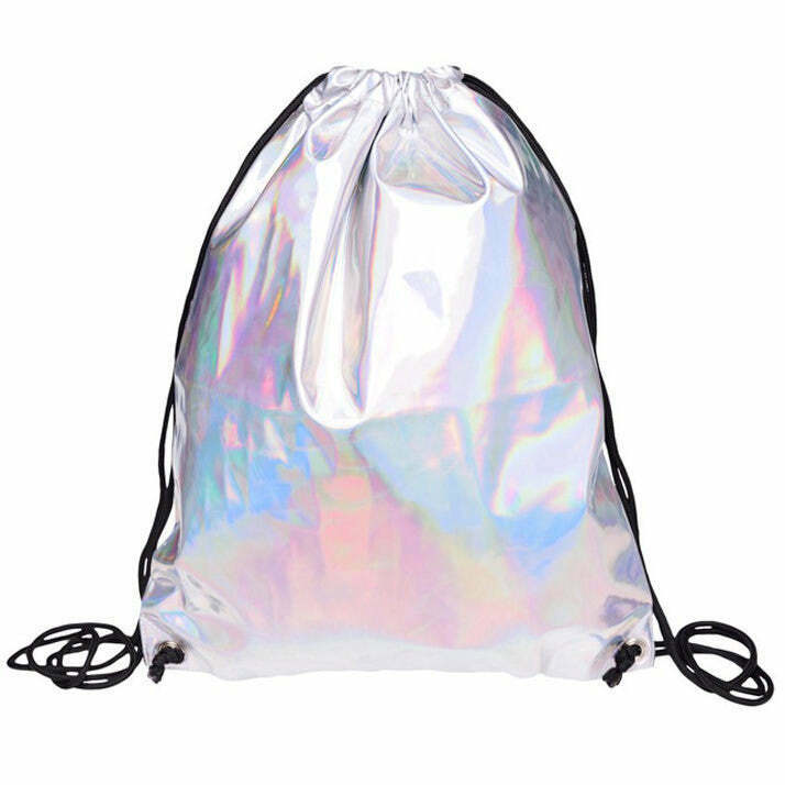 Holo Drawstring Bag - Trendy Y2K Aesthetic Backpack for Stylish Everyday Use