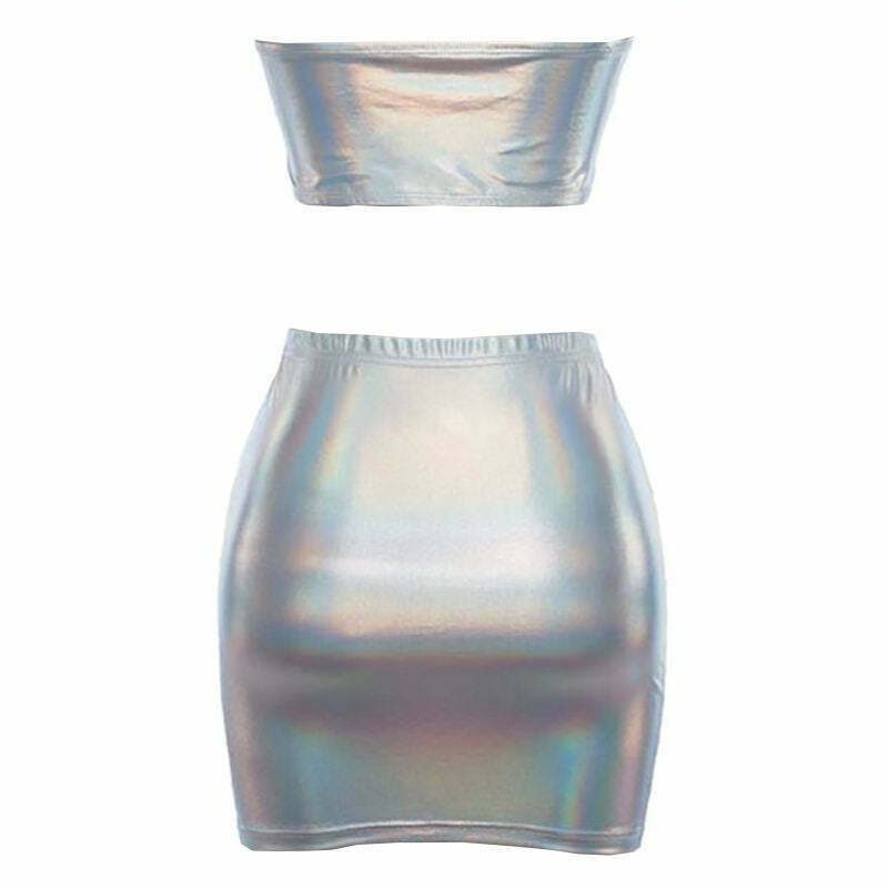 Holographic Top & Skirt Set - Trendy Y2K Fashion with Iridescent Shine and Chic Style