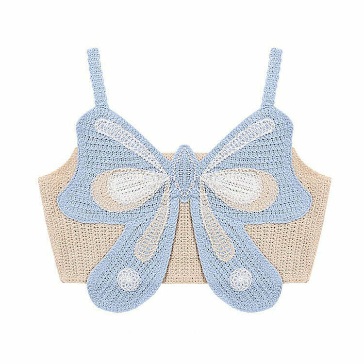 Indie Aesthetic Butterfly Crochet Top - Trendy Denim Tube Top for Vintage Style Lovers