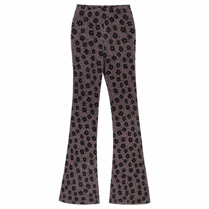 Indie Aesthetic Floral Flare Trousers - Vintage Floral Print Y2K Style Flared Pants