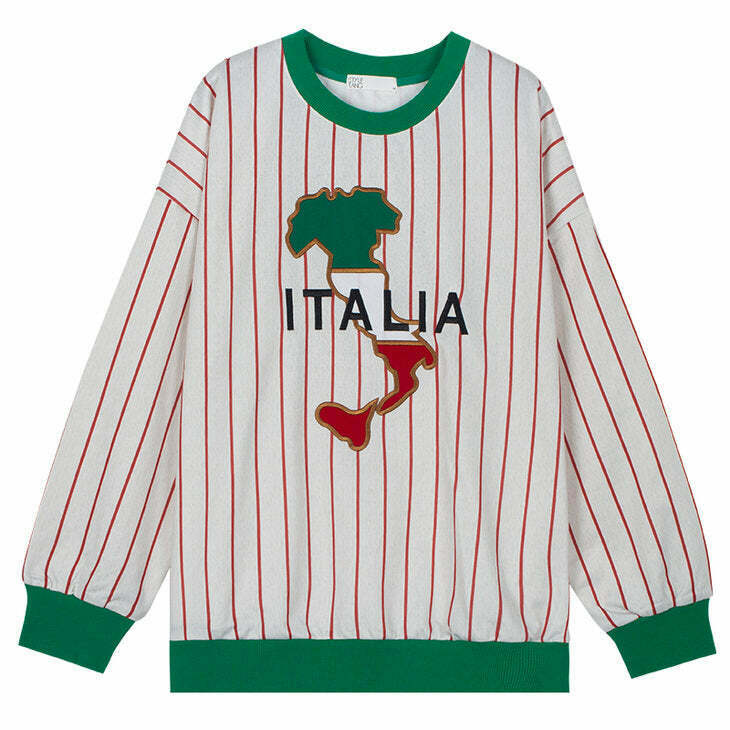 Italia Striped Vintage Sweatshirt - Cozy Aesthetic Sweatshirt for Y2K Fashion Lovers