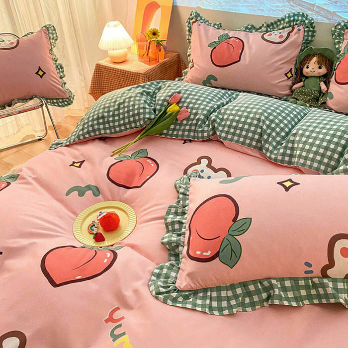 Kawaii Peach Bedding Set - Soft, Cozy, and Stylish Y2K-Inspired Bedding for Trendy Rooms