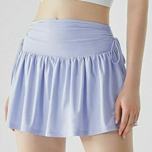 Lavender French Sun Tennis Skirt - Stylish Drawstring Design for Y2K Fashion Lovers