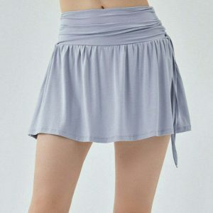 Lavender French Sun Tennis Skirt - Stylish Drawstring Design for Y2K Fashion Lovers