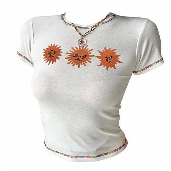 Le Soleil Aesthetic T-Shirt with Butterfly Design - Trendy Cottagecore & Y2K Style