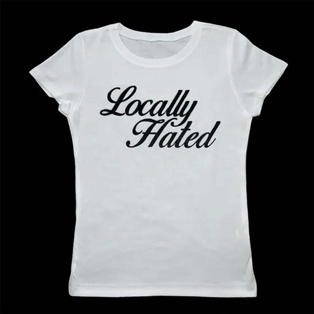 Locally Hated Y2K Cropped Tee - Trendy Cream Sweater with Stylish Letterman Jacket Vibe