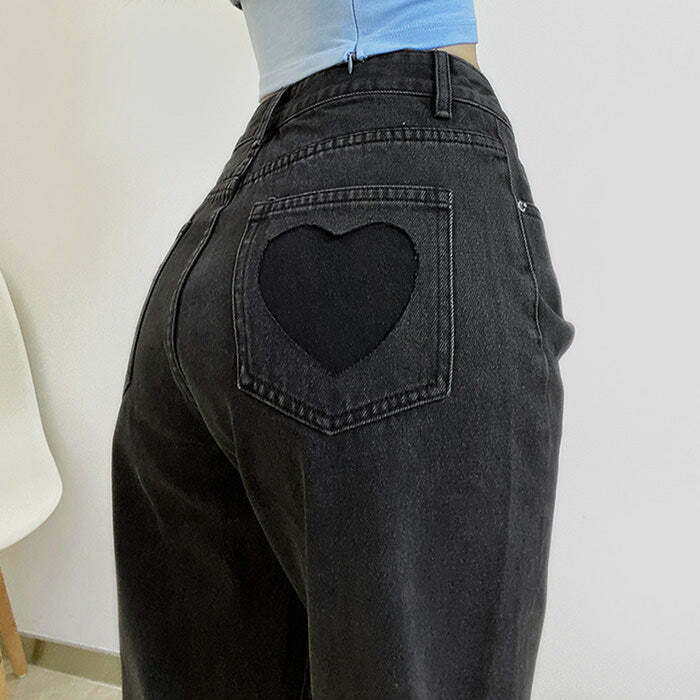 Love Bites Gradient Jeans - Trendy Y2K Star Patch Design with Stacked Rips and Baggy Fit