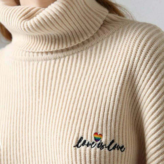 Love is Love High Neck Jumper - Trendy Basic Turtleneck with Y2K Aesthetic Style