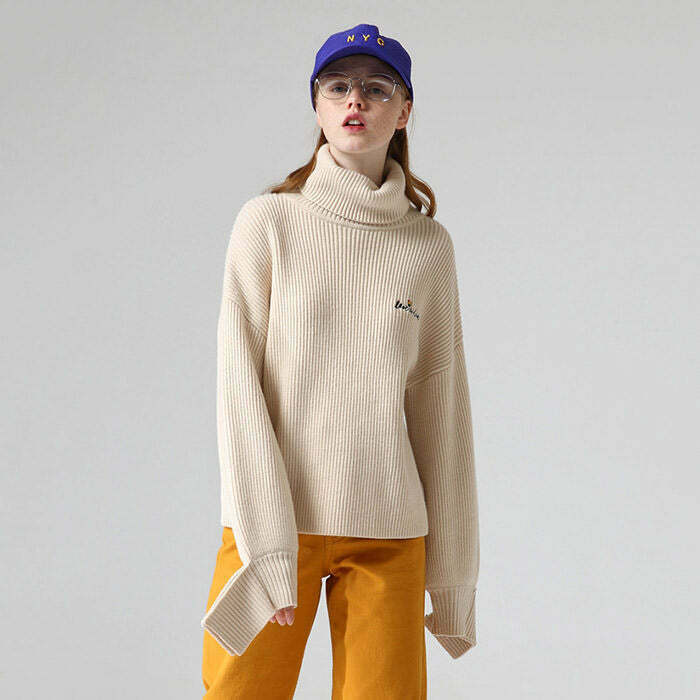 Love is Love High Neck Jumper - Trendy Basic Turtleneck with Y2K Aesthetic Style