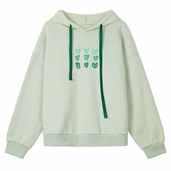 Mint Aesthetic Heart Hoodie - Trendy Cropped Zip-Up with Adorable Heart Design