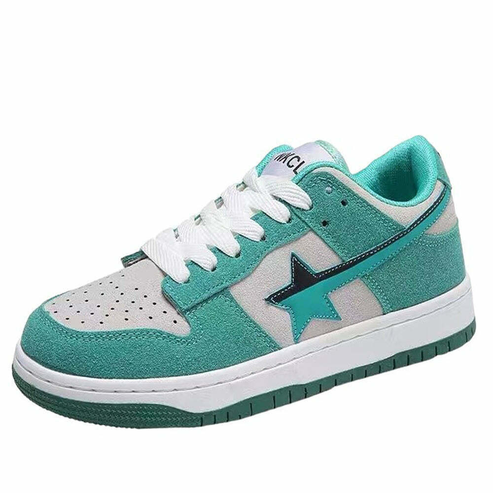 Mint Green Star Sneakers - Trendy Heart-Embellished Sneakers for Y2K Fashion Lovers