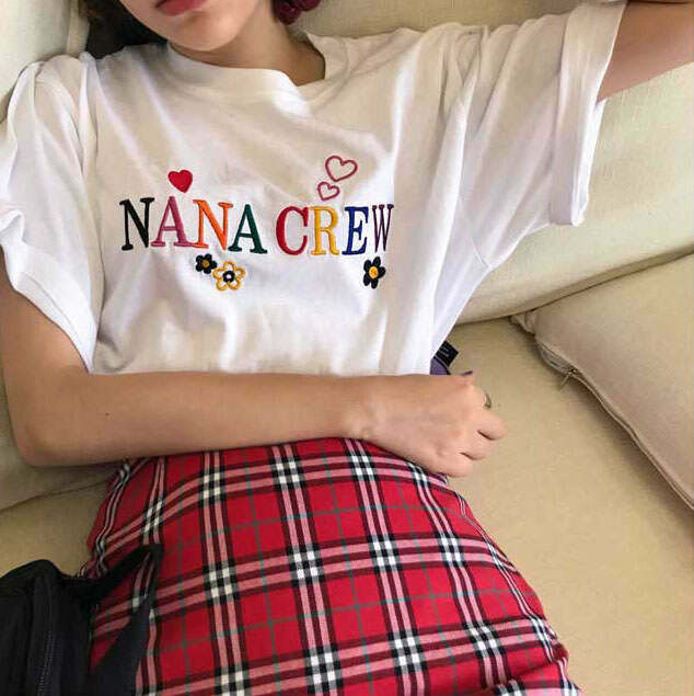 Nana Crew T-Shirt in Y2K Cartoon Style - Soft 95% Cotton, 5% Spandex for Ultimate Comfort