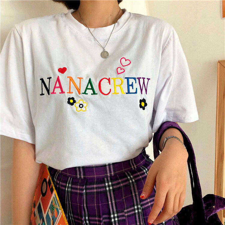 Nana Crew T-Shirt in Y2K Cartoon Style - Soft 95% Cotton, 5% Spandex for Ultimate Comfort