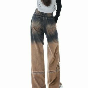 One Way Ticket Brown Aesthetic Jeans - Trendy Butterfly Design for Vintage Y2K Style