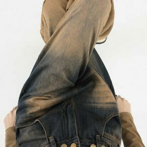 One Way Ticket Brown Aesthetic Jeans - Trendy Butterfly Design for Vintage Y2K Style