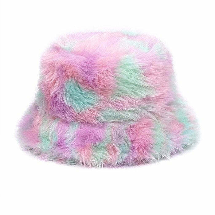 Pastel Aesthetic Fluffy Bucket Hat - Trendy Y2K Fashion for Disco Cowgirl Vibes