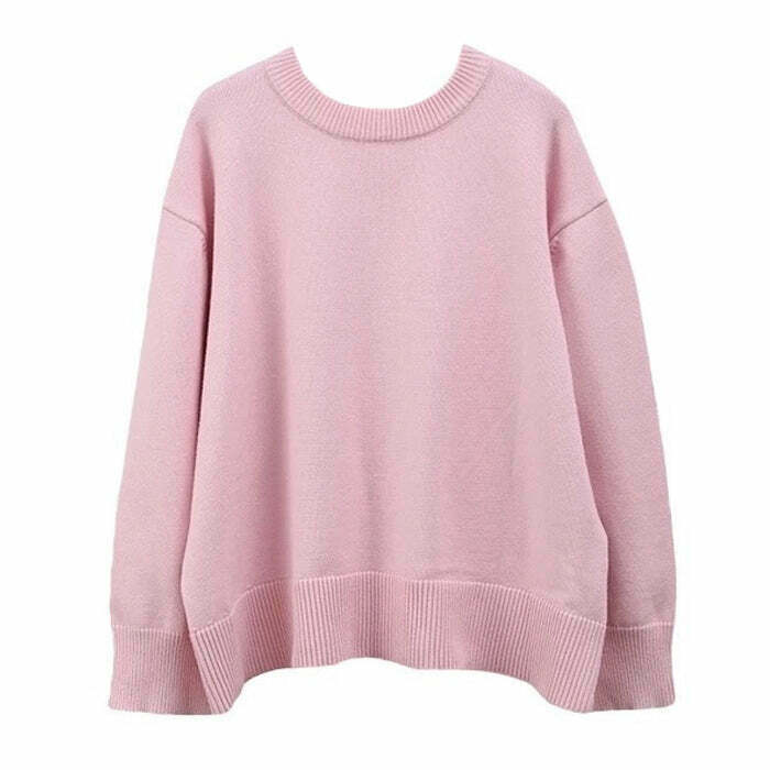 Pastel Pink Oversized Y2K Sweater - Cozy Aesthetic Knit for Trendy Fashion Lovers