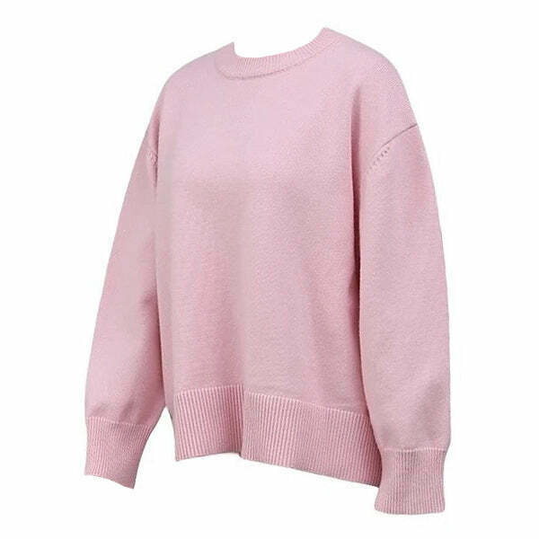 Pastel Pink Oversized Y2K Sweater - Cozy Aesthetic Knit for Trendy Fashion Lovers