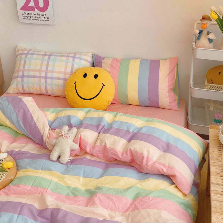 Pastel Sweetz Bedding Set - Trendy Pastel Bedding with Star Design for a Cozy Y2K Vibe