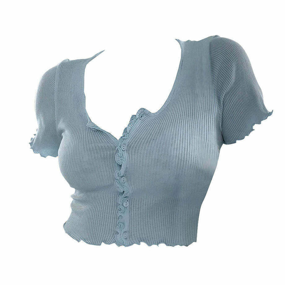 Personality Crisis Ribbed Bow Tie Crop Top - Y2K Denim Style Fairy Top for Trendy Looks