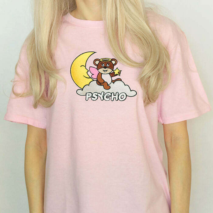 Psycho Bear Graphic T-Shirt for Trendy Y2K Style - Soft Cotton Blend with Spandex