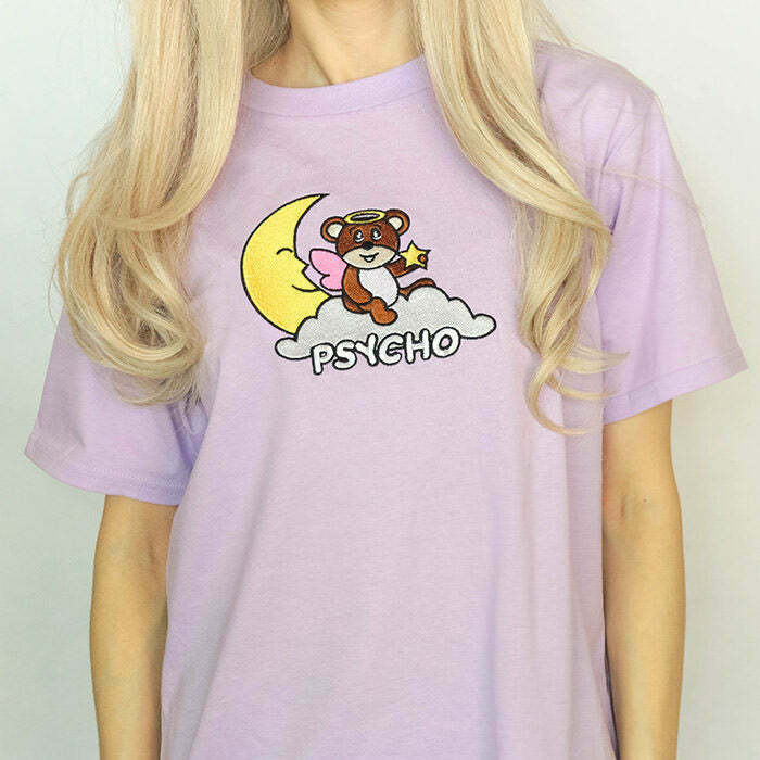 Psycho Bear Graphic T-Shirt for Trendy Y2K Style - Soft Cotton Blend with Spandex