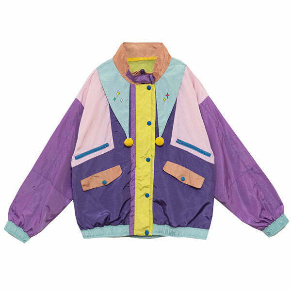 Retro 80's Color Block Corduroy Jacket - Trendy Y2K Fashion with Vibrant Style and Comfort