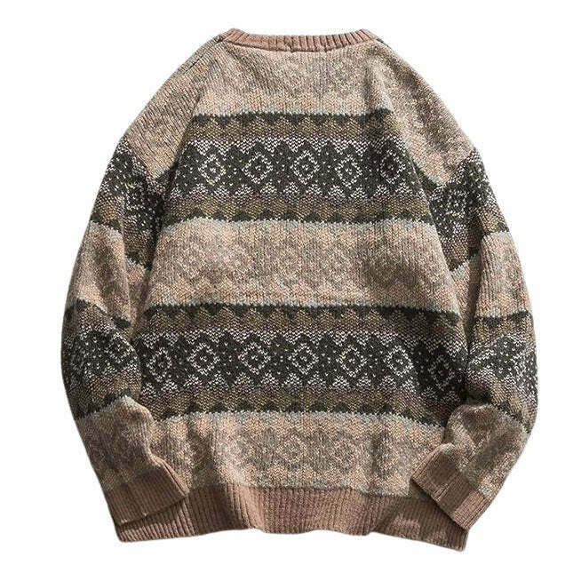 Retro 80's Grandma Pattern Cropped Sweater - Unique Y2K Aesthetic with Embroidery Detail