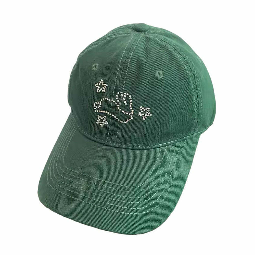 Rhinestone Bunny Y2K Cap - Sparkling Bunny Design for Trendy Y2K Fashion Lovers