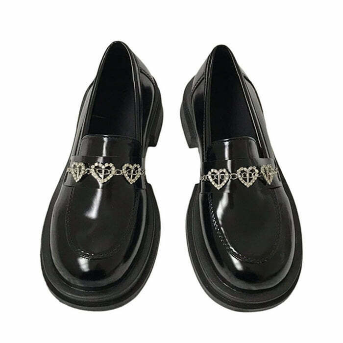 Rhinestone Heart Loafers - Chic Y2K Style with Sparkling Embellishments for Trendy Looks